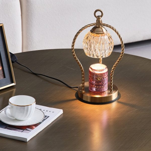 Luxurious Glass Metal Electric Lantern Candle Warmer Light with Timer and Dimmer