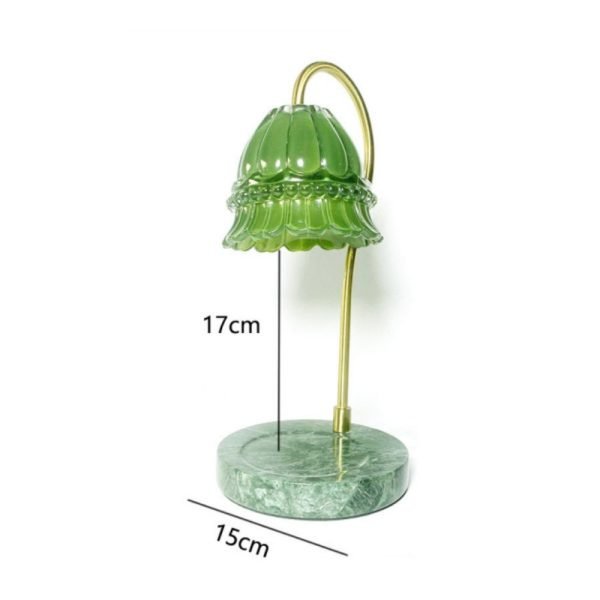 Modern Green Flower Iron Glass Marble Electric Dimmable Candle Warming Lamp with Timer