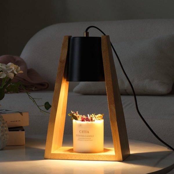 Modern Iron Wood Electric Dimmable Aurora Candle Warmer Lamps Melting Wax Lights with Timer