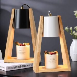 Modern Iron Wood Electric Dimmable Aurora Candle Warmer Lamps Melting Wax Lights with Timer