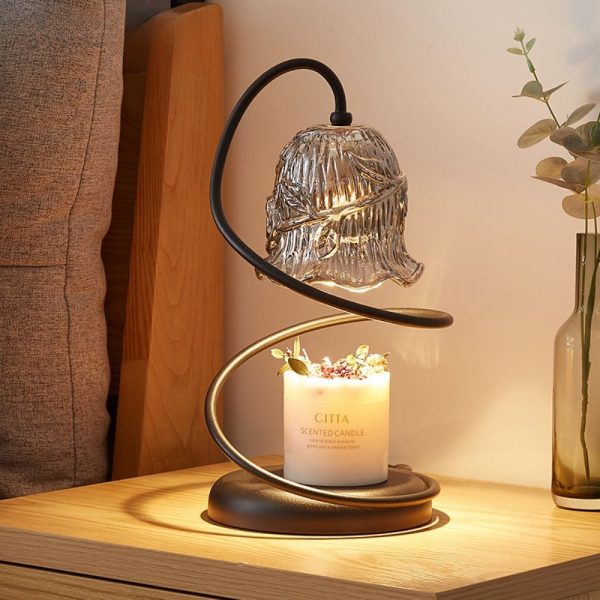 Modern Unique Electric Iron and Glass Flower Candle Wax Melt Warmer Lamp for Scented Jar Candles