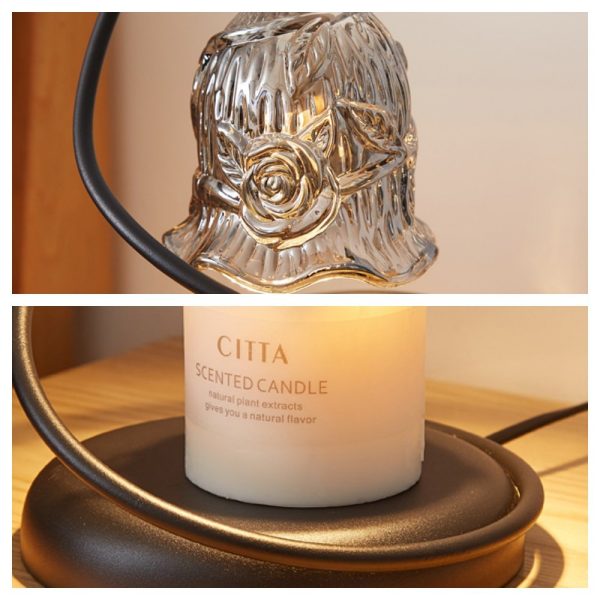 Modern Unique Electric Iron and Glass Flower Candle Wax Melt Warmer Lamp for Scented Jar Candles