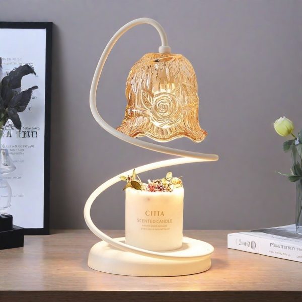 Modern Unique Electric Iron and Glass Flower Candle Wax Melt Warmer Lamp for Scented Jar Candles