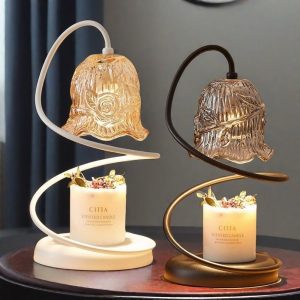 Modern Unique Electric Iron and Glass Flower Candle Wax Melt Warmer Lamp for Scented Jar Candles