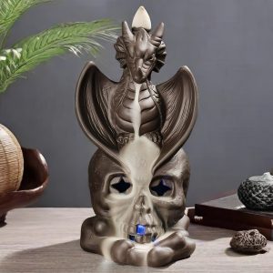 Purple Clay Dragon with Skull Electrical LED Smoking Backflow Incense Burner