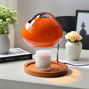 Retro Creative Iron Glass Wood Electric Night Light Candle Lamp Warmer for Living Room