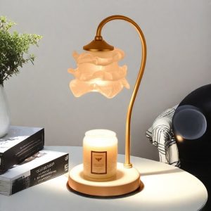 Unique Flower Metal Glass Electric Candle Warming Lamp with Preset Timer
