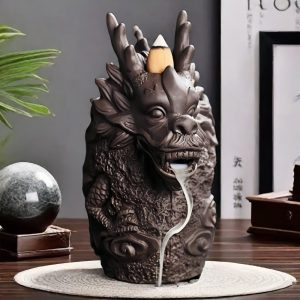 Unique Purple Clay Dragon Head Waterfall Backflow Cascading Incense Fountain Holder