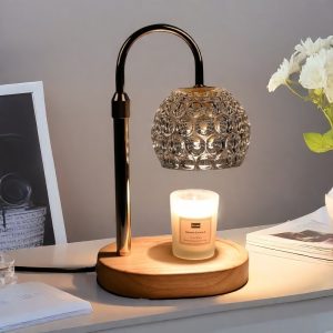 Vintage Adjustable Electric Glass Candle Melting Lamp with Wooden Base and Timer