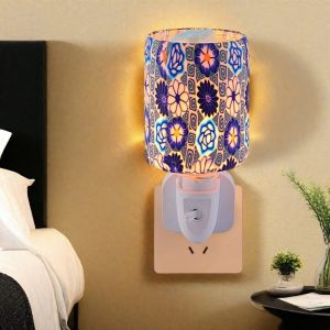 Vintage Blue Flower Glass Electric Pluggable Wall Wax Candle Melting Warmer Lamp