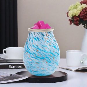 Vintage Blue Glass Electric Candle Wax Melting Warmer Light Table Lamp
