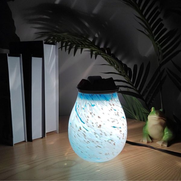 Vintage Blue Glass Electric Candle Wax Melting Warmer Light Table Lamp