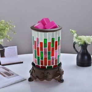 Vintage Decorative Colorful Mosaic Glass Wood Electric Fragrance Wax Candle Melter