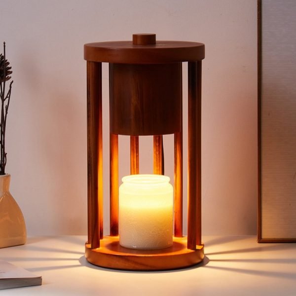 Vintage Decorative Electric Dimmable Wooden Candle Melter Wax Warmer Lantern Table Lamp