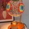 Vintage Electric Metal and Glass mosaic Dimming Lighted Aurora Candle Warmer Lamp with Bulb and Timer