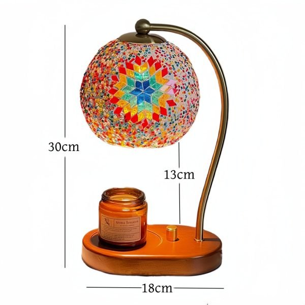 Vintage Electric Metal and Glass mosaic Dimming Lighted Aurora Candle Warmer Lamp with Bulb and Timer