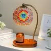 Vintage Electric Metal and Glass mosaic Dimming Lighted Aurora Candle Warmer Lamp with Bulb and Timer