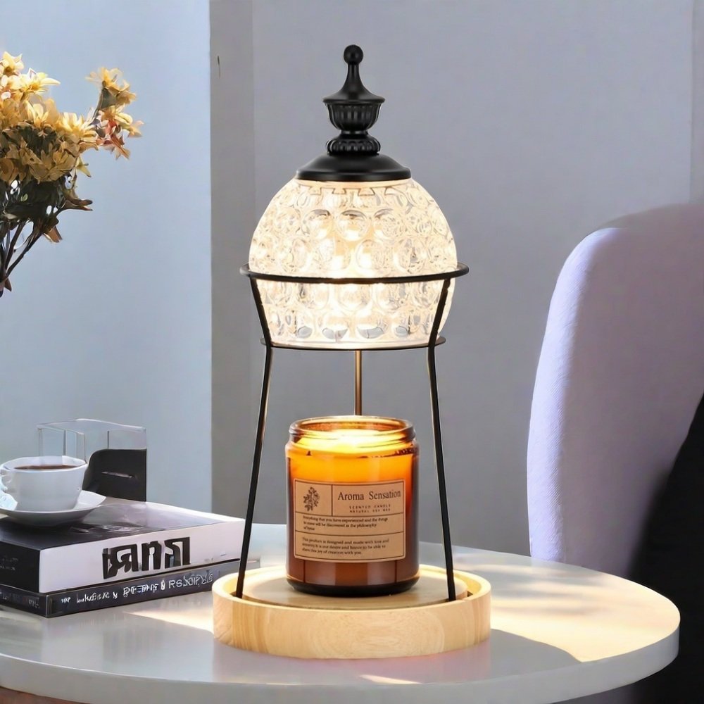 Lampe Chauffe-Bougie Sans Flamme - Dimmable, Design Lanterne Métal - Pour Yankee Candle - Rose