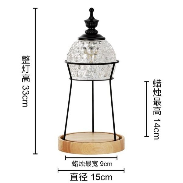 Vintage Glass Dimmable Electric Lantern Candle Warmer with Preset Timer and Wooden Base