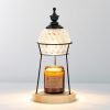 Vintage Glass Dimmable Electric Lantern Candle Warmer with Preset Timer and Wooden Base