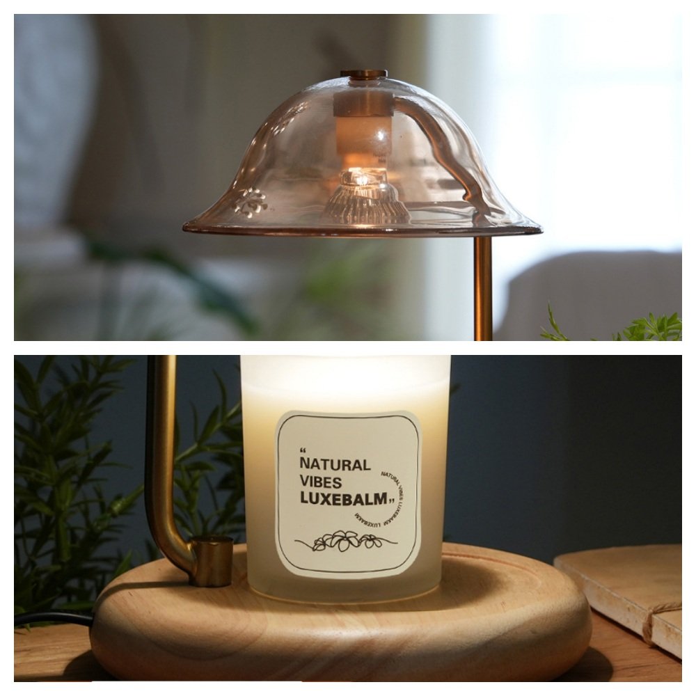 Vintage Glass Metal Electric Dimmable Candle Wax Warmer with Light and Timer for Decor