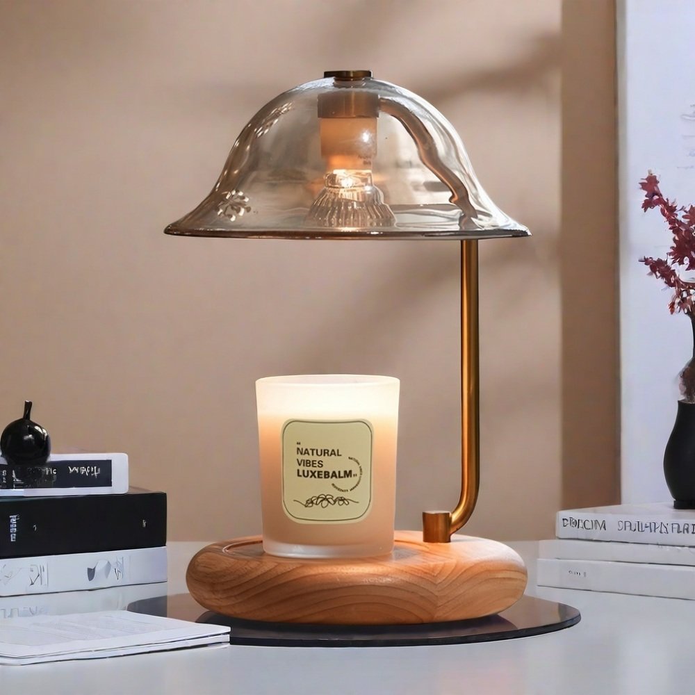 Vintage Glass Metal Electric Dimmable Candle Wax Warmer with Light and Timer for Decor