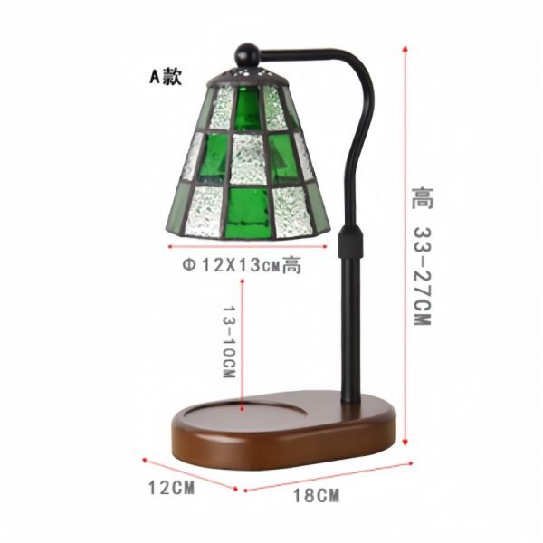 Vintage Green Glass Iron Wood Electric Dimmable Candle Melting Wax Table Lamp for Living Room