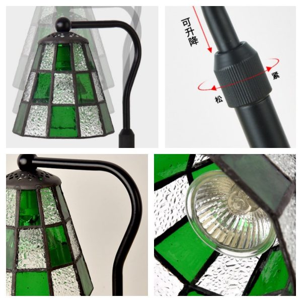 Vintage Green Glass Iron Wood Electric Dimmable Candle Melting Wax Table Lamp for Living Room