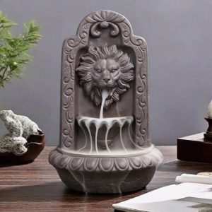Vintage Hand Carved Lion Ceramic Waterfall Incense Fountain Incense Burner