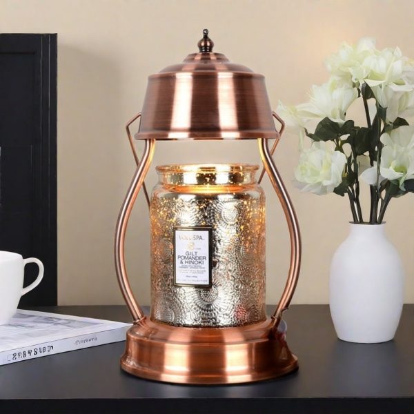 Vintage Metal Electric Candle Warmer Lantern Wax Lamps with Preset Timer for Living Room