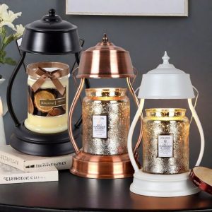 Vintage Metal Electric Candle Warmer Lantern Wax Lamps with Preset Timer for Living Room