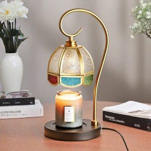 Vintage Metal Glass Dimmable Electric Scented Candle Lamp Warmer with Light Bulb and Timer