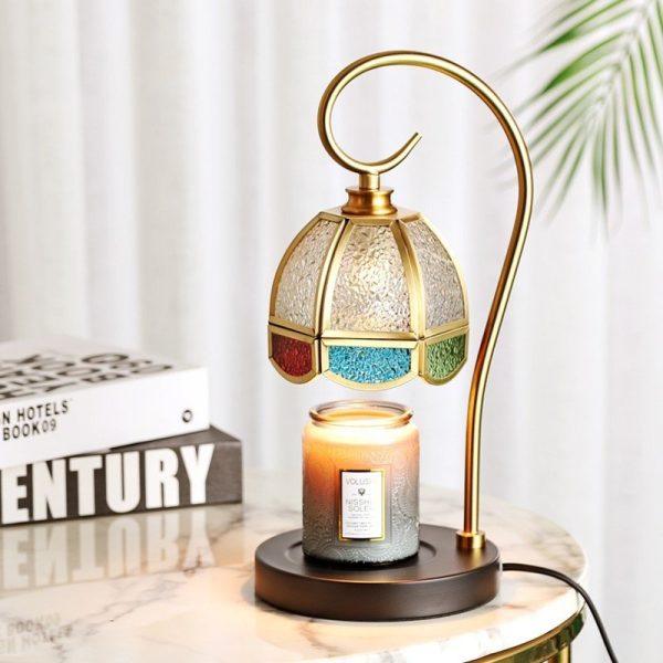 Vintage Metal Glass Dimmable Electric Scented Candle Lamp Warmer with Light Bulb and Timer