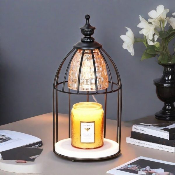 Vintage Metal Glass Electric Birdcage shaped Dimmable Candle Wax Melting Lanterns with Timer