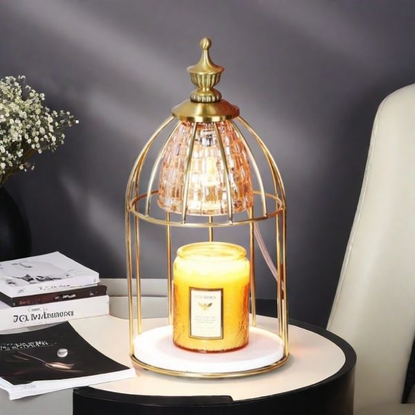 Vintage Metal Glass Electric Birdcage shaped Dimmable Candle Wax Melting Lanterns with Timer