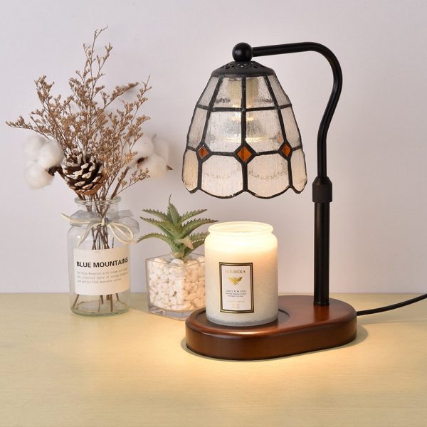 Vintage Metal Glass Wood Electric Candle Lamp Warmer with Timer and Light Bulb