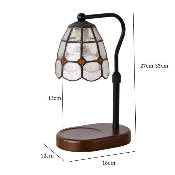 Vintage Metal Glass Wood Electric Candle Lamp Warmer with Timer and Light Bulb