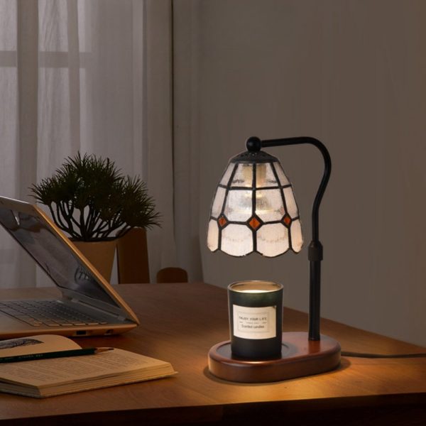 Vintage Metal Glass Wood Electric Candle Lamp Warmer with Timer and Light Bulb