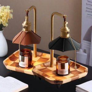 Vintage Metal Wood Dimmable Electric Candle Wax Melter Lamp for Scented Jar Candles