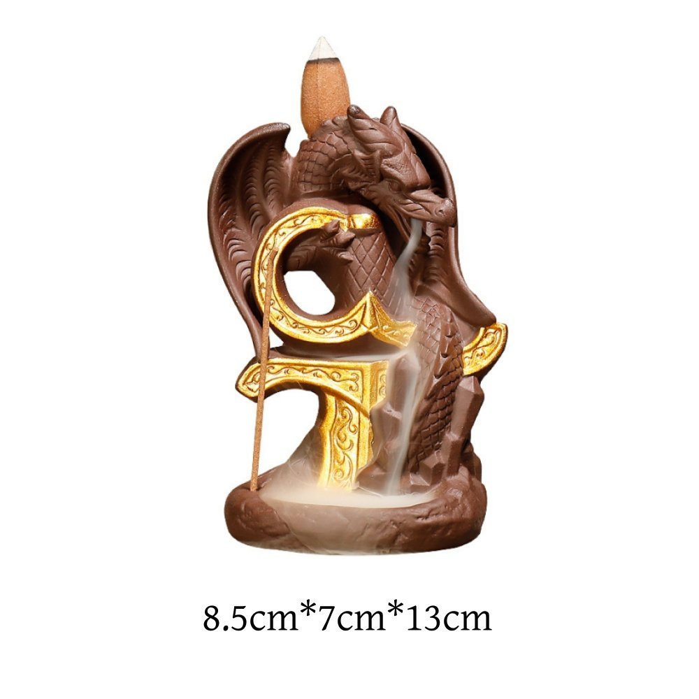 Vintage Purple Clay Golden Backflow Cascading Fountain Incense Burner Dragon Holder Vintage Purple Clay Golden Backflow Cascading Fountain Incense Burner Dragon Holder
