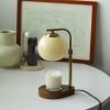 Vintage Retractable Electric Table Candle Heat Lamp with Wooden Base and Timer