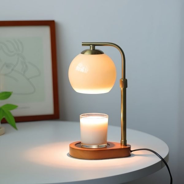 Vintage Retractable Electric Table Candle Heat Lamp with Wooden Base and Timer