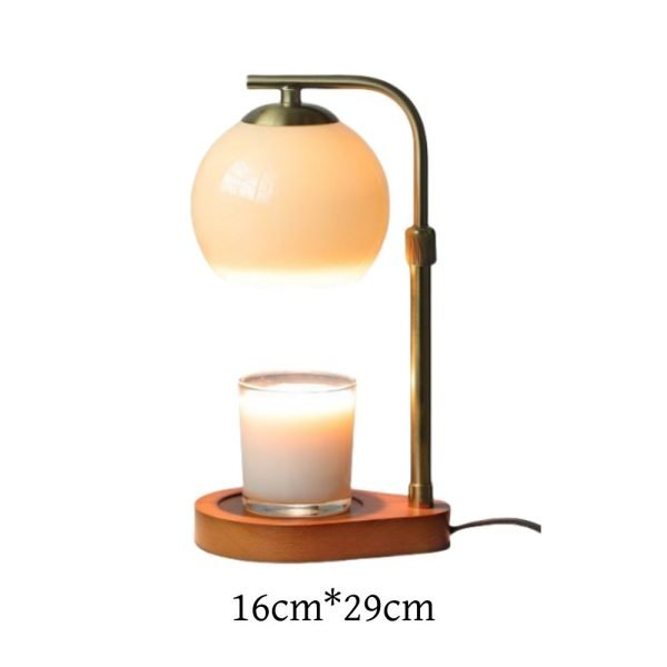 Vintage Retractable Electric Table Candle Heat Lamp with Wooden Base and Timer
