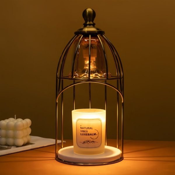 Vintage Retro Birdcage Metal Electric Lighted Aurora Candle Warmer Lantern with Timer