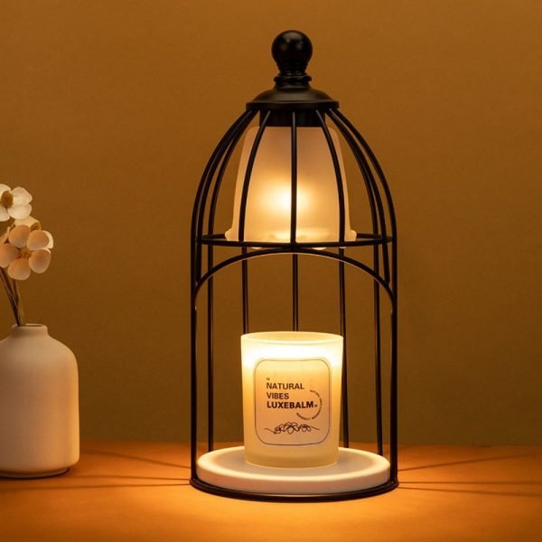 Vintage Retro Birdcage Metal Electric Lighted Aurora Candle Warmer Lantern with Timer
