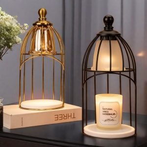 Vintage Retro Birdcage Metal Electric Lighted Aurora Candle Warmer Lantern with Timer