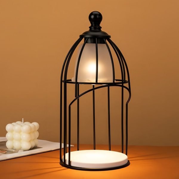 Vintage Retro Birdcage Metal Electric Lighted Aurora Candle Warmer Lantern with Timer