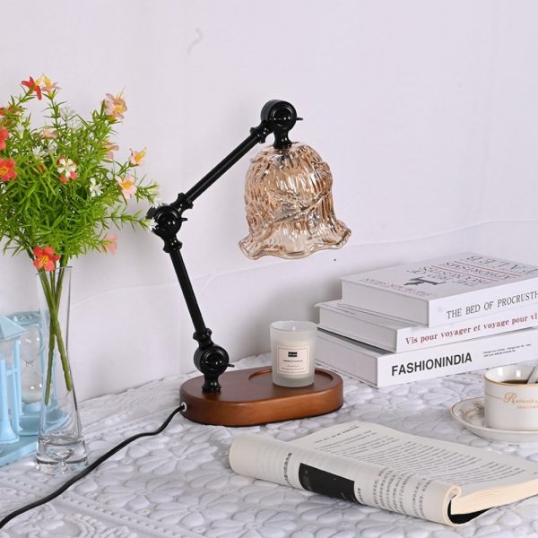 Vintage Rose Flower Light Dimmable Glass Candle Lamp Warmer with Preset Timer