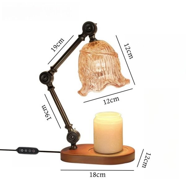 Vintage Rose Flower Light Dimmable Glass Candle Lamp Warmer with Preset Timer