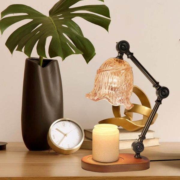 Vintage Rose Flower Light Dimmable Glass Candle Lamp Warmer with Preset Timer
